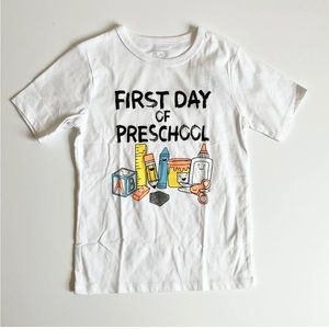 The Childrens Place 5T T-Shirt Short Sleeve White First Day of Preschool Graphic